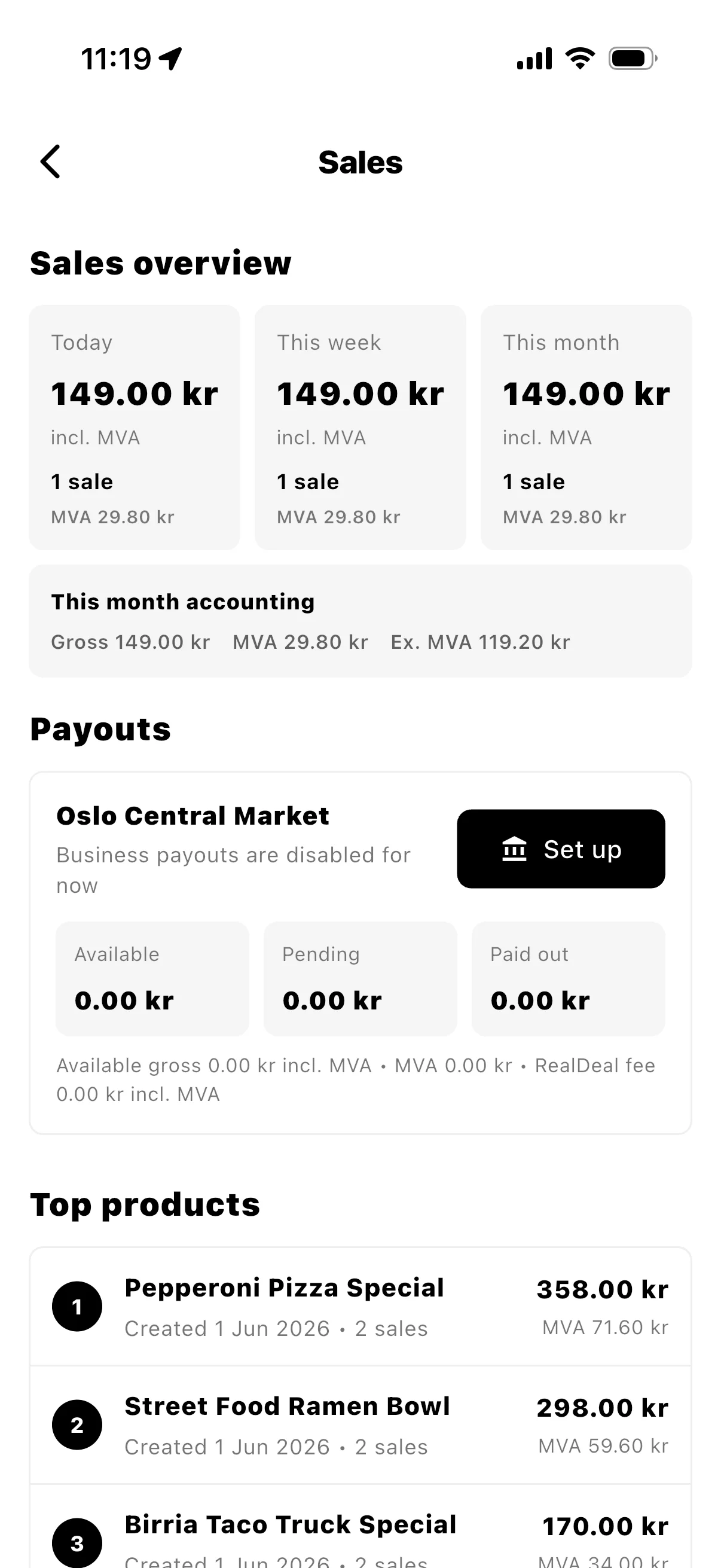 RealDeal business sales and payout totals