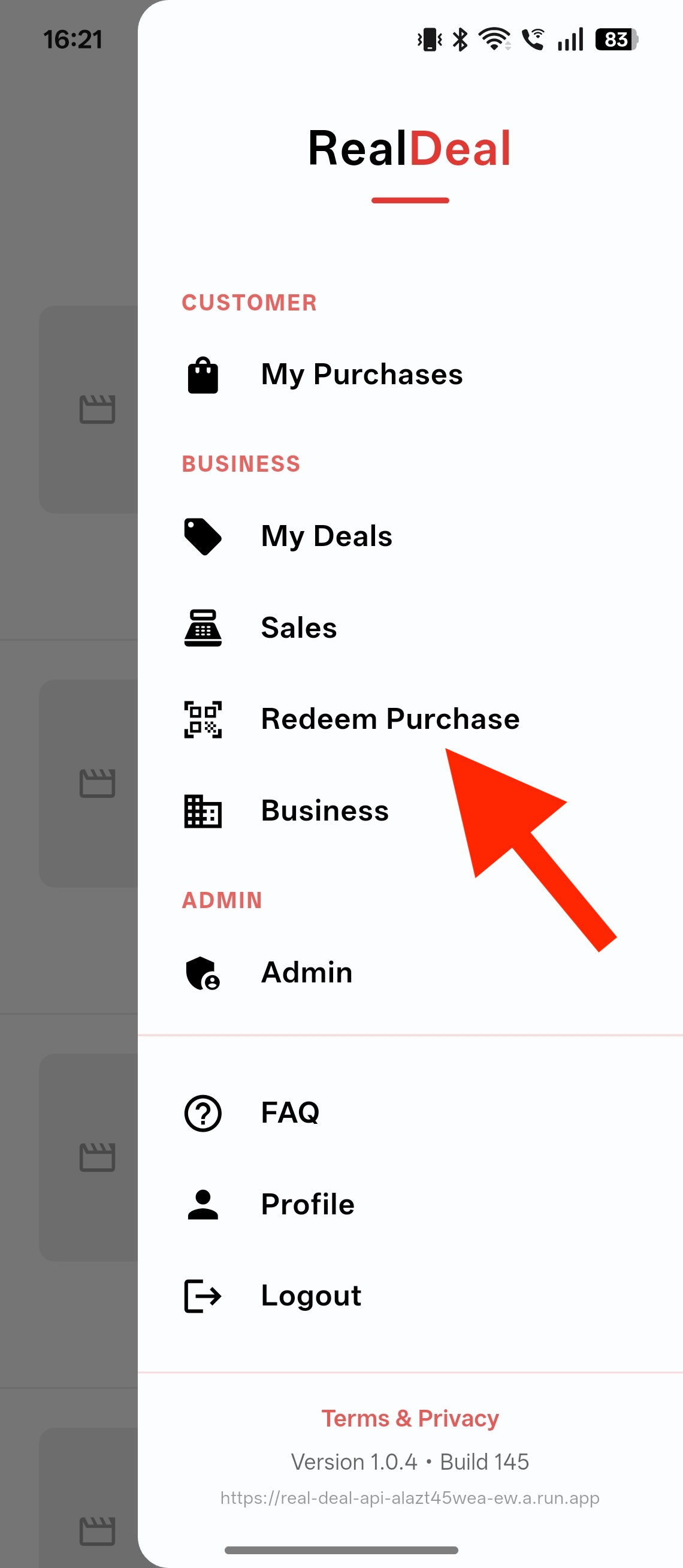 Redeem purchase
